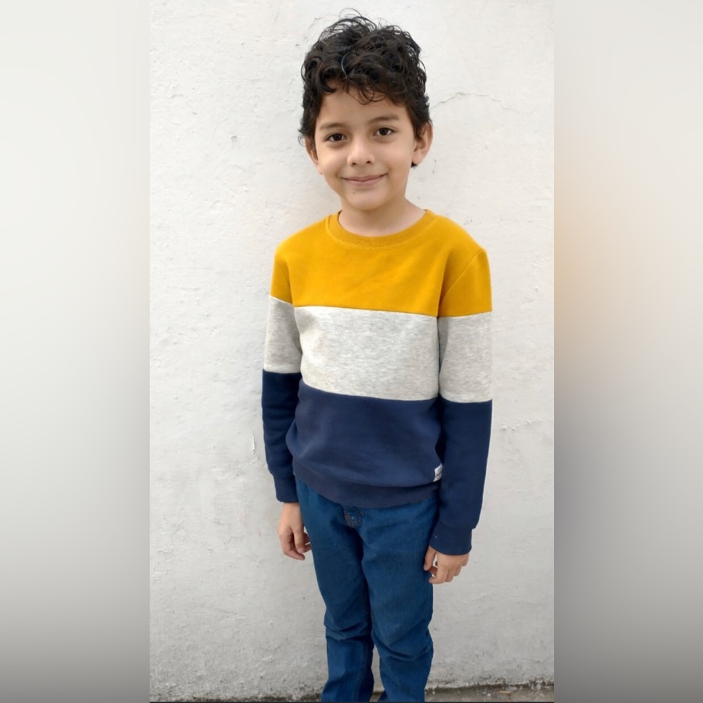 H&M Boys Colorblock Sweatshirt in Yellow, Gray & Navy